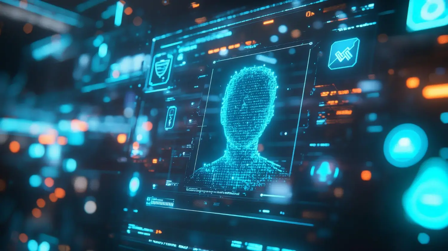 Interface digital com reconhecimento facial e inteligência artificial para segurança eletrônica
